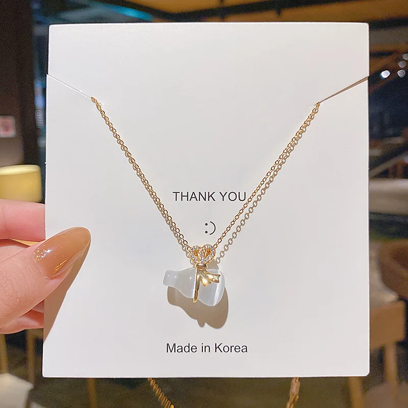 Stainless Steel Gourd Shape Pendant Necklace 2023 White Jade Opal Gourd Necklace Jewelry Accessories