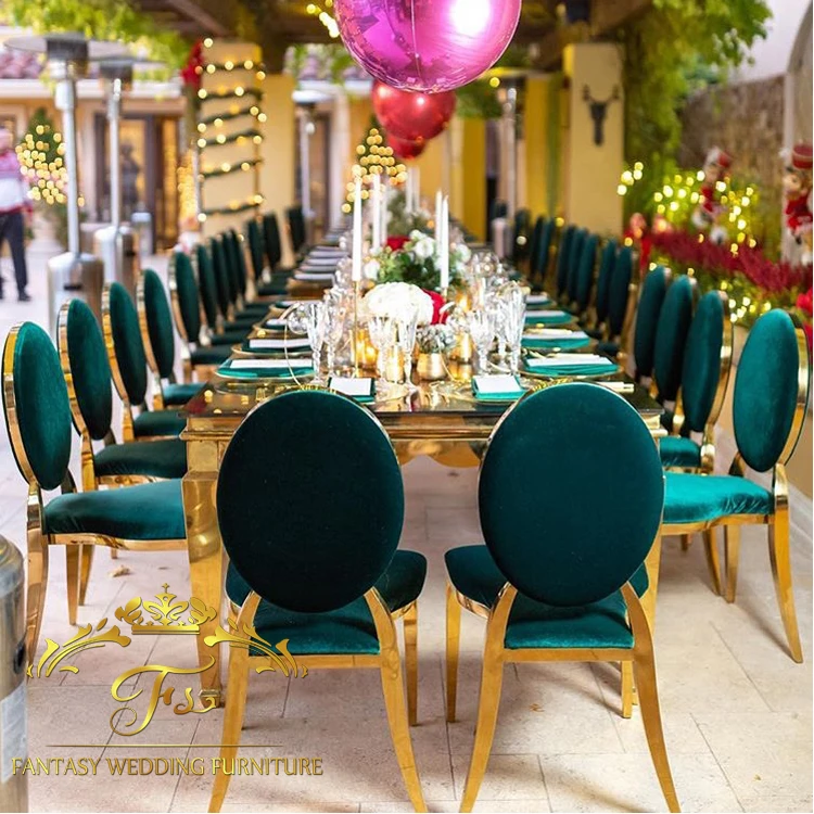 hotel carve backrest gold stainless steel metal events used luxury banquet chair