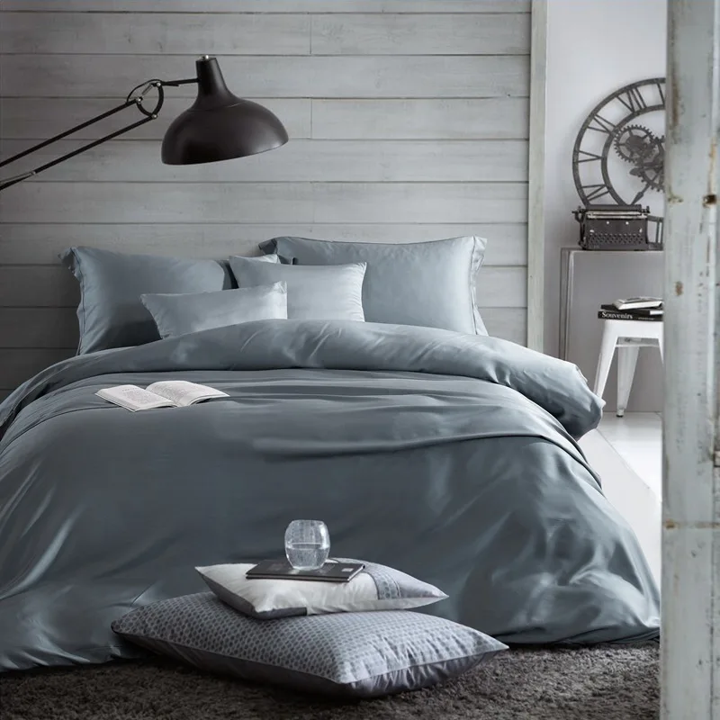 Luxurious Solid Bedding Queen Size Fitted Sheet Silk Bed Sheets Bedding Sets Luxury Tencel Duvet Cover Set