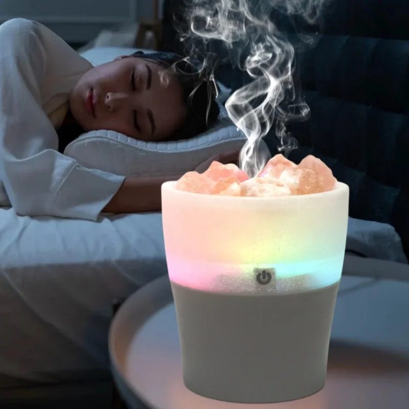 Hot Sale New Product Crystal Salt Stone Humidifier Household Ultrasonic Cool Mist Salt 7 Color Led Lamp Aroma Diffuser