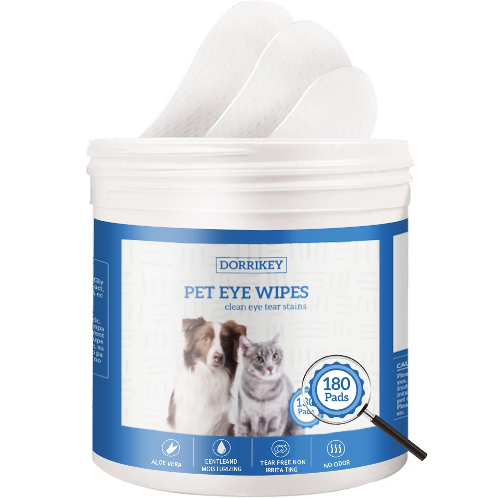 180 Piece Natural Aloe Extract Organic Fabric Biodegradable Soft Nonwoven Sensitive Round Pet Eye Wet Wipes Face Tissues