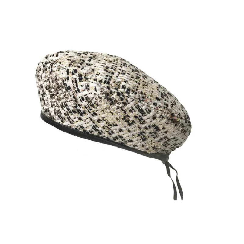 Customizable Women British Fashion Leisure Warmth Leather Hems Sequins Beret