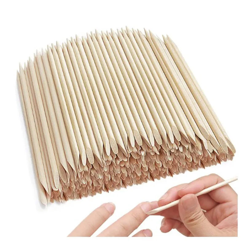 100pcs Wooden Nail Polish Remover Stick Cuticle Pusher Wood Orange Wood Stick Nail for Manicure Pedicure Tool
