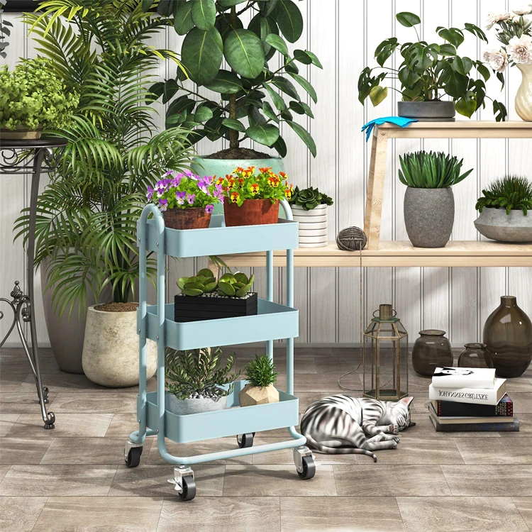 3-Tier Rolling Utility Trolley Cart Kitchen bathroom storage Trolley Portable Shelves rack with 4 caster