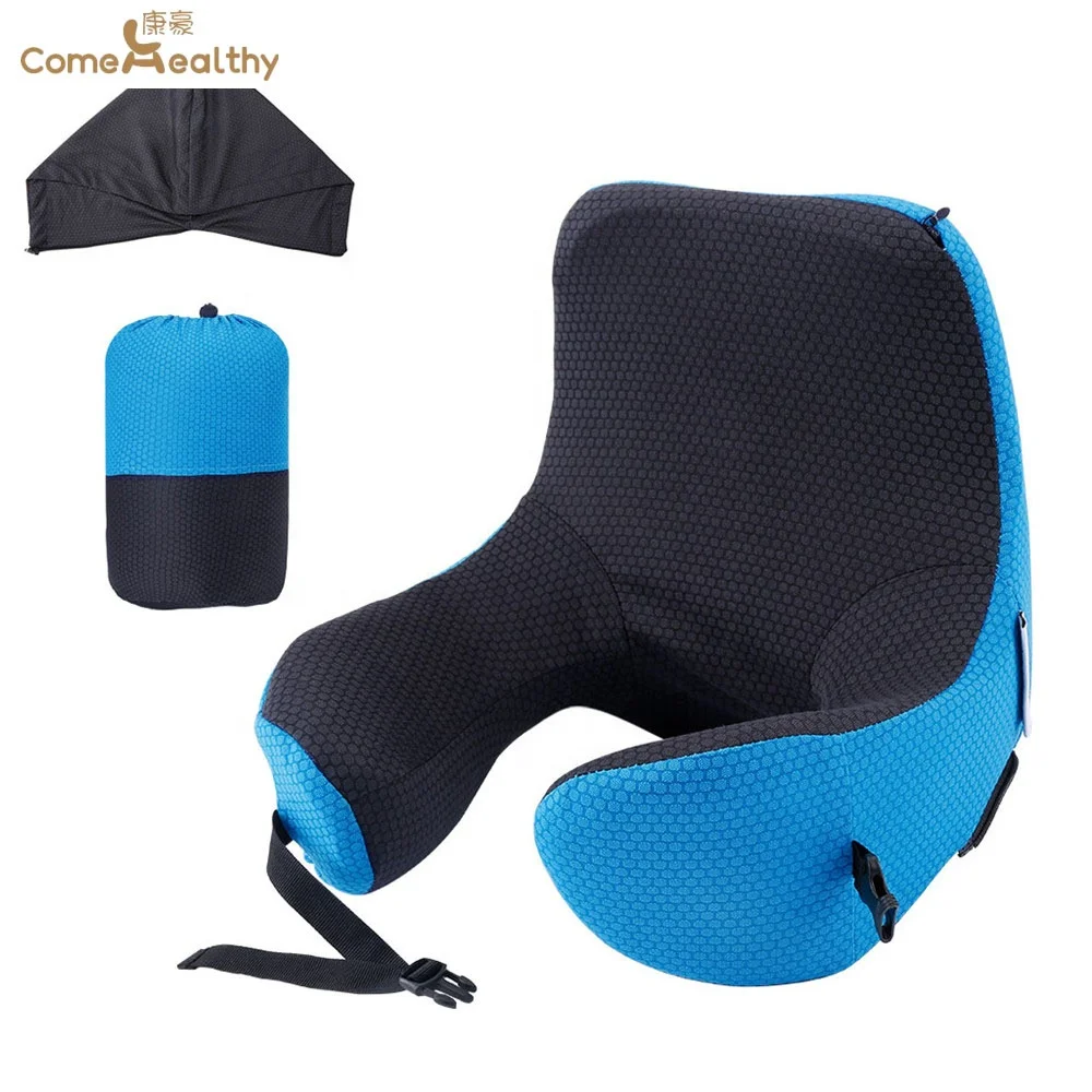 Patent 6-in-1 Memory Foam Travel Pillow with Detachable Hood Adjustable Airplane Pillow Hot sale Car Headrest Pillow Custom