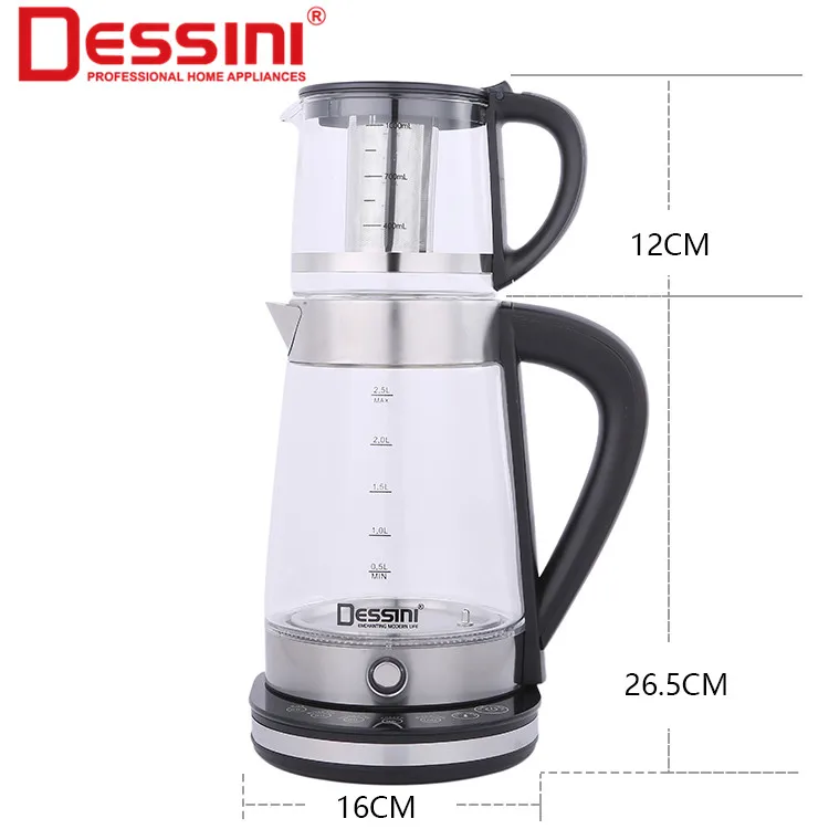 DESSINI оптовая продажа высокое качество 2.5L нержавеющая сталь 2 в 1 водонагреватель термостат стеклянный чайник