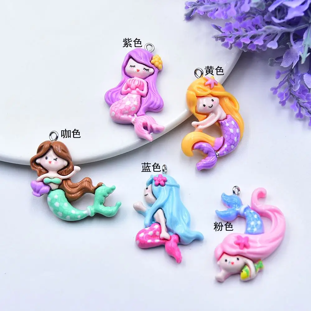 Fashion Mermaid Princess Doll Cartoon Flat Back Resin Charms For DIY Crafts And Mobile Phone Case Decoration