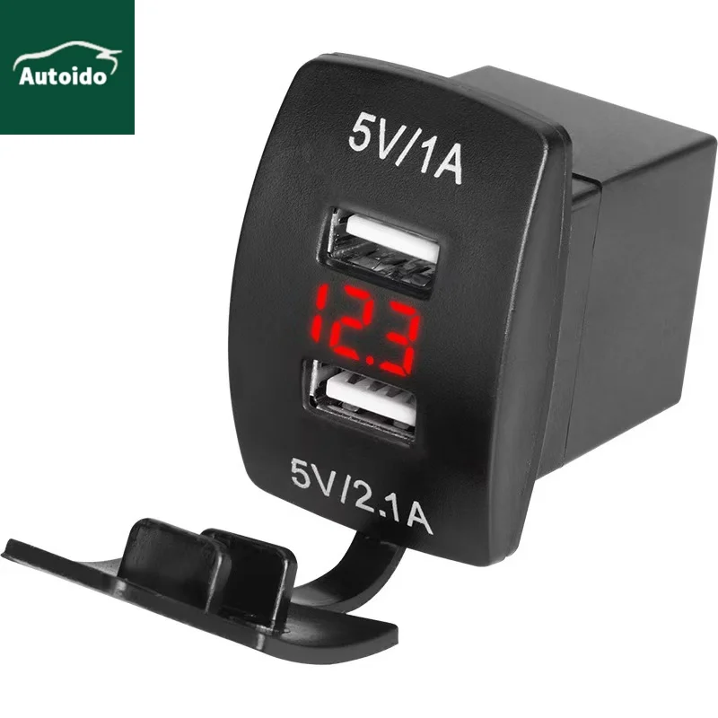 12V/24V Car Truck Boat Red LED Dual USB Charger Digital Voltmeter Rocker Switch