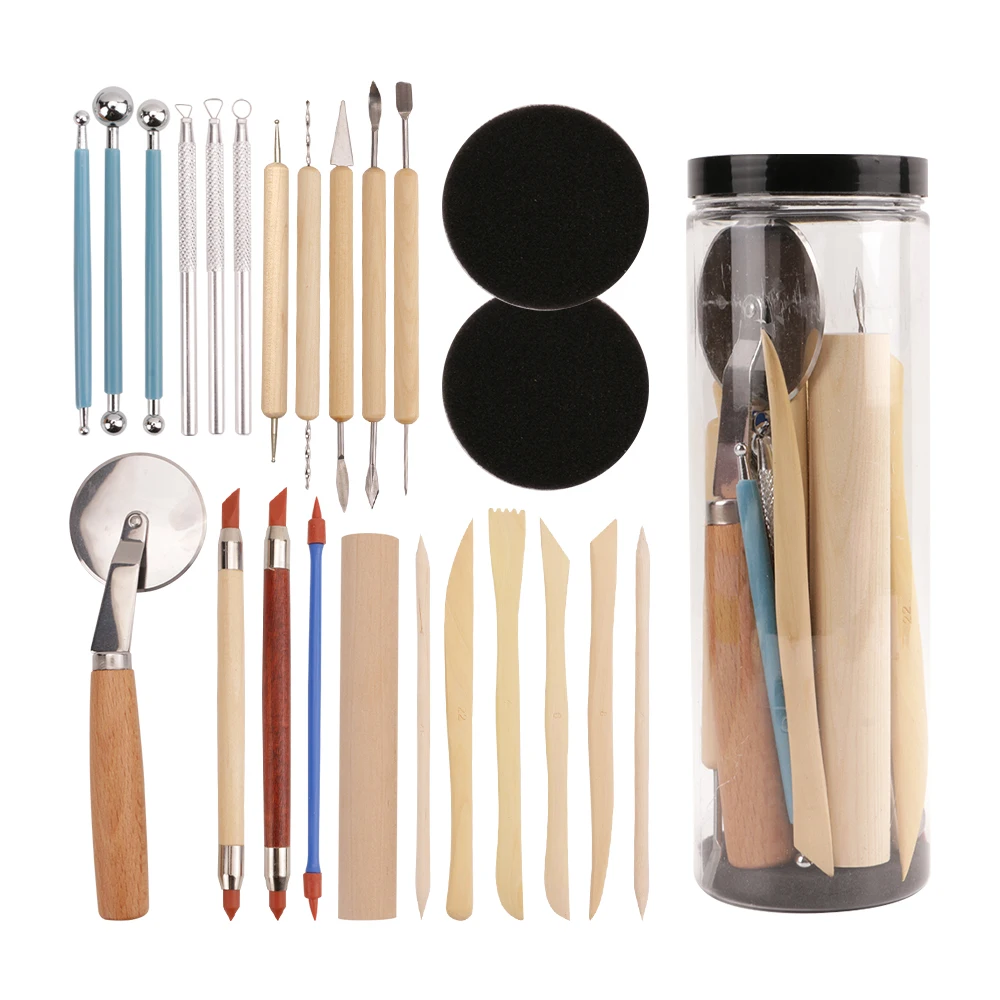 Opeth 24pcs Wooden Art Pottery Sculpting Modeling Clay Dotting Tools Set Various Types