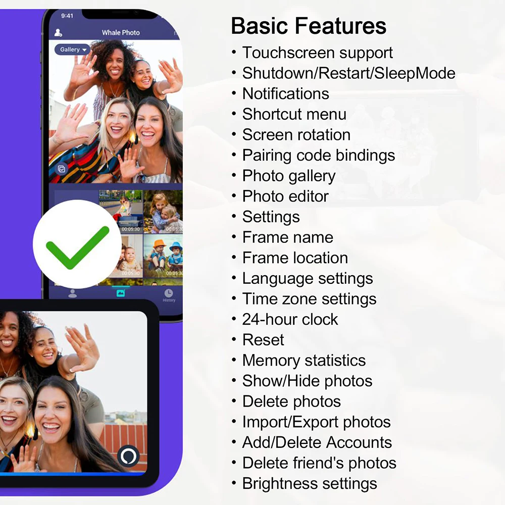 Whale Photo APP WiFi Digital Photo Frame with Alexa Smart Voice Assistant