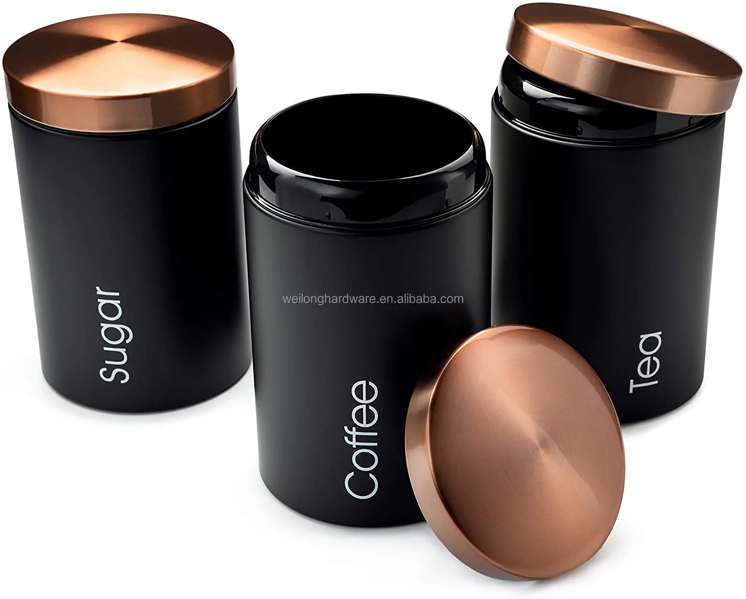 Set of 3 Large Metal Kitchen Storage Canisters Stainless Steel Lid Jars for Storage of Tea Coffee and Sugar