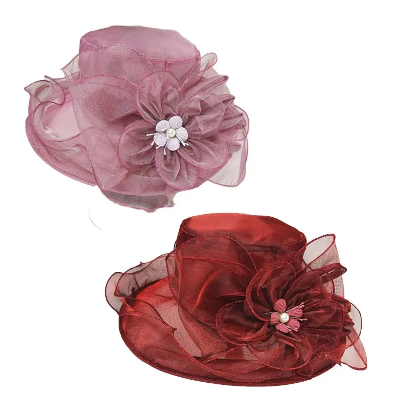 2022 Floral Organza Wide Brim Church Kentucky Derby Fascinator Lady Tea Party Sun Beach Hat Women elegant hats