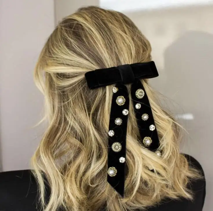 Wholesale Fashion Girls Large Velvet Hair Bows Crystal Pearl Embellished Barrette Clips Luxury Hair Clip Ins for Women