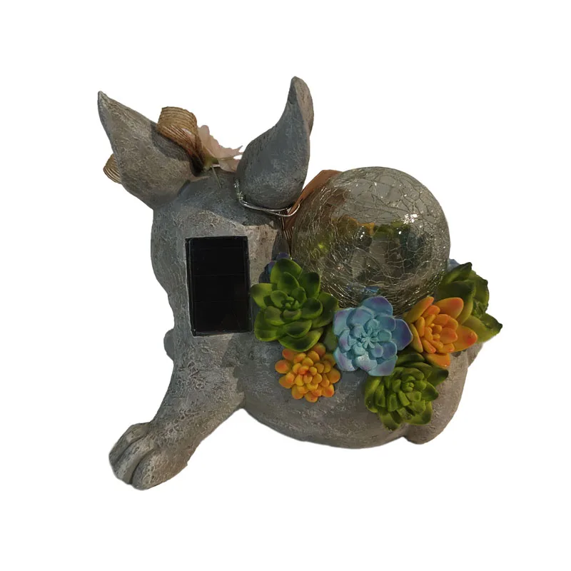 Garden Rabbit Statues Holding Magic Orb with Solar LED Lights outdoor Easter Decors for Patio Balcony Yard Ornament