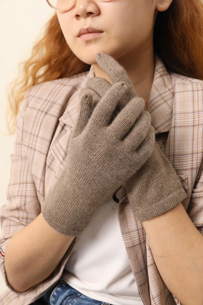 Зимние трикотажные перчатки с пятью пальцами, женские двухслойные перчатки двойного назначения с сенсорным экраном, могут быть разделены