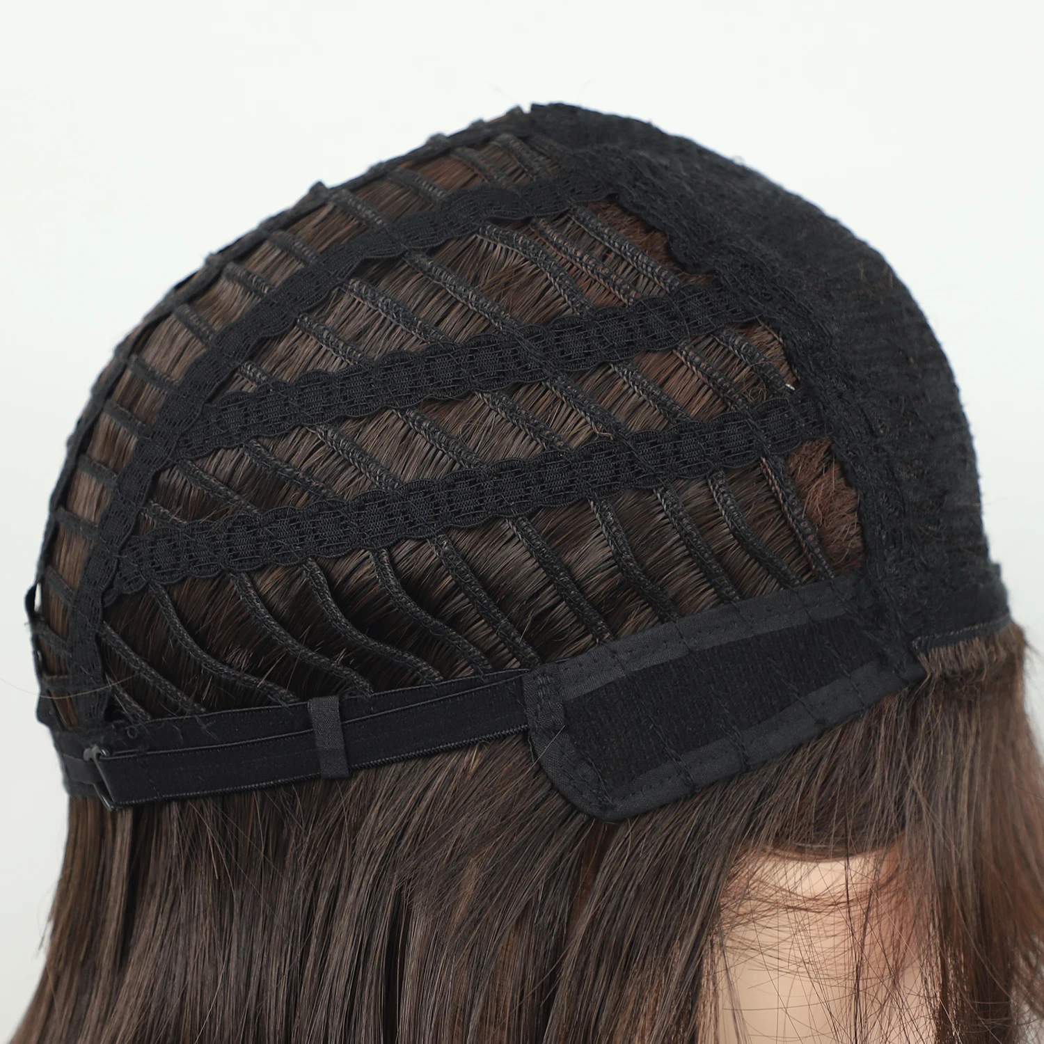 Wholesale none lace wig long silky straight synthetic wigs long dark brown bob hair with bangs