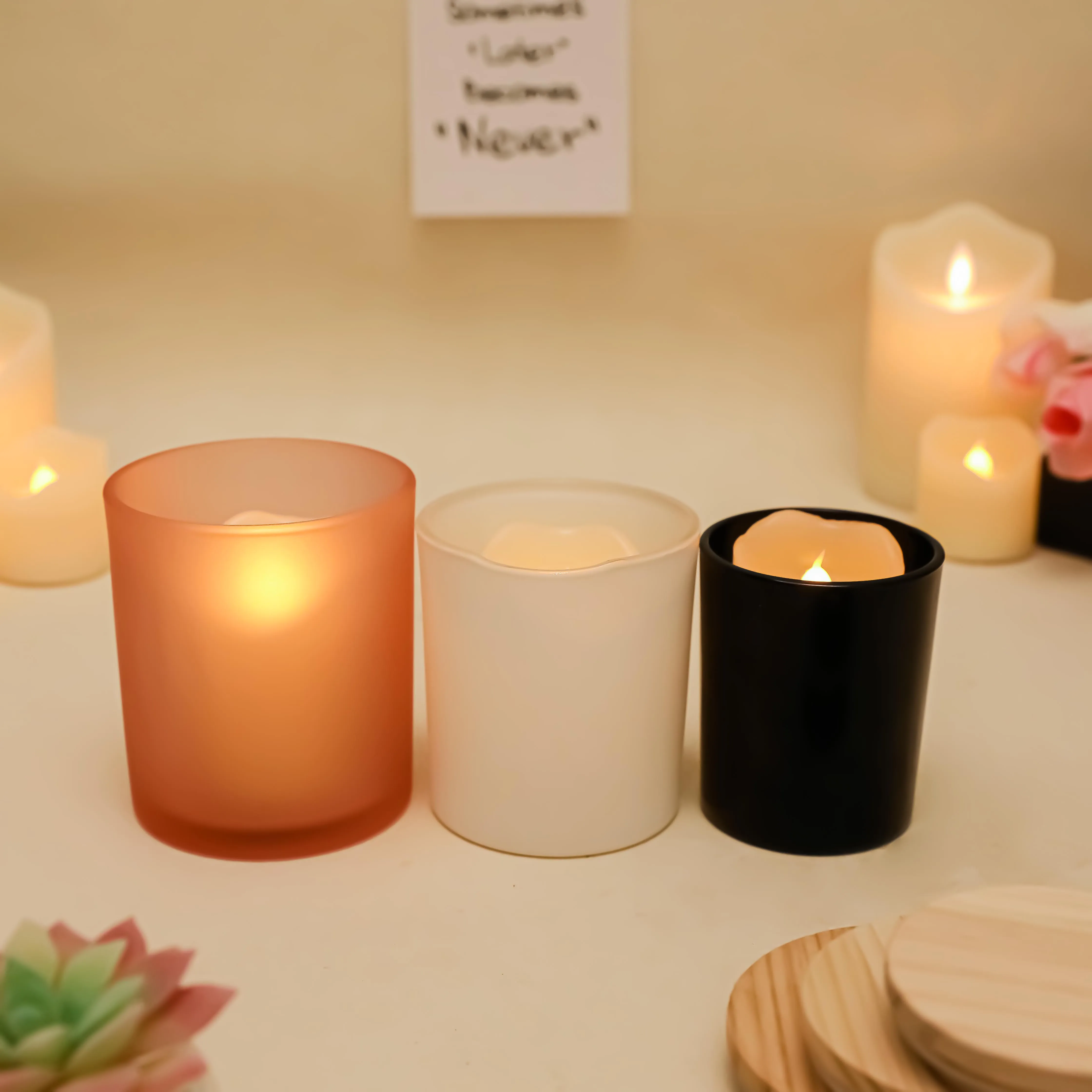 High quality luxury black glass candlesticks glass candle cans with lids for home decoration