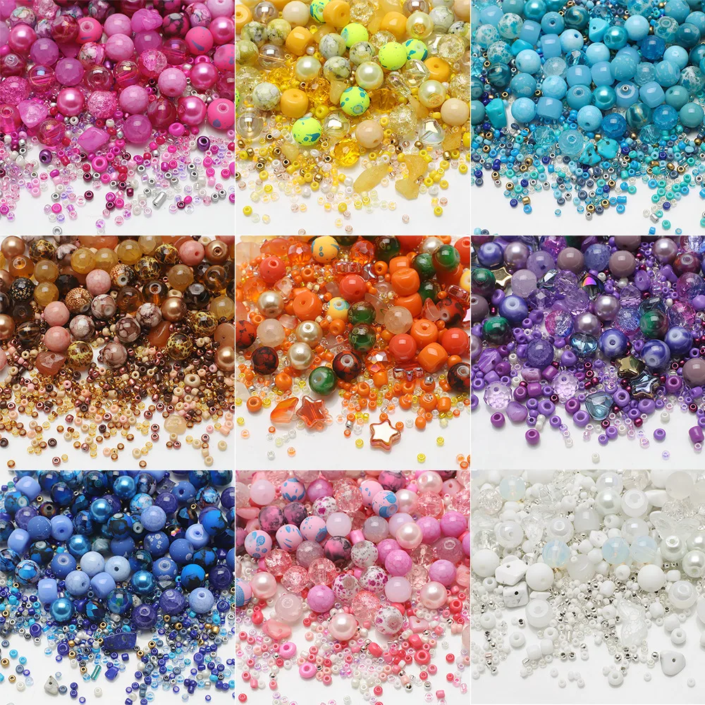 Wholesale Bulk 2-8mm Mixed Gravel Combination Crystals Charm Glass Seed Rice Beads For Rosary Bracelet DIY Jewelry Making Kit