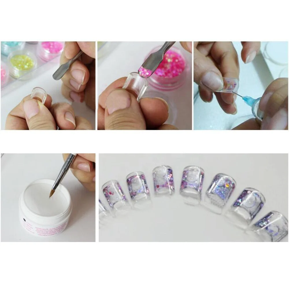 100 Pcs/Box New Nail Design Inject False Nails&1Pc Syringe#C Water Injection Artificial Hollow Nail