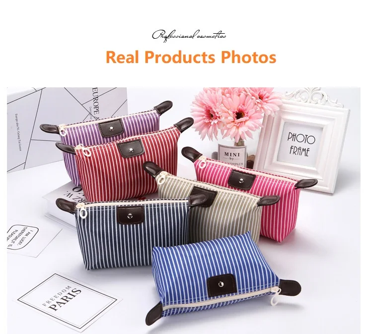 wholesale promotion personalized custom logo makeup cases foldable zebra stripped nylon cheap cosmetic bag with zipper