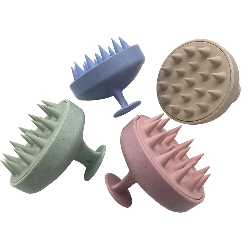Private logo wheat straw hair shampoo brush scalp hair washing brush gnker  natural silicone shampoo hair brush