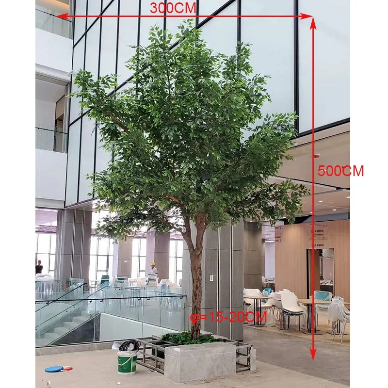 500cm height real wood tree trunk + PEVA artificial leaves cheap artificial banyan tree , artificial ficus for indoor decoration