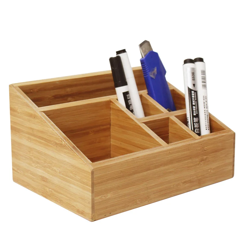 Office Desk Makeup Cosmetic Organizer and Accessories Pen Holder Bamboo Wooden