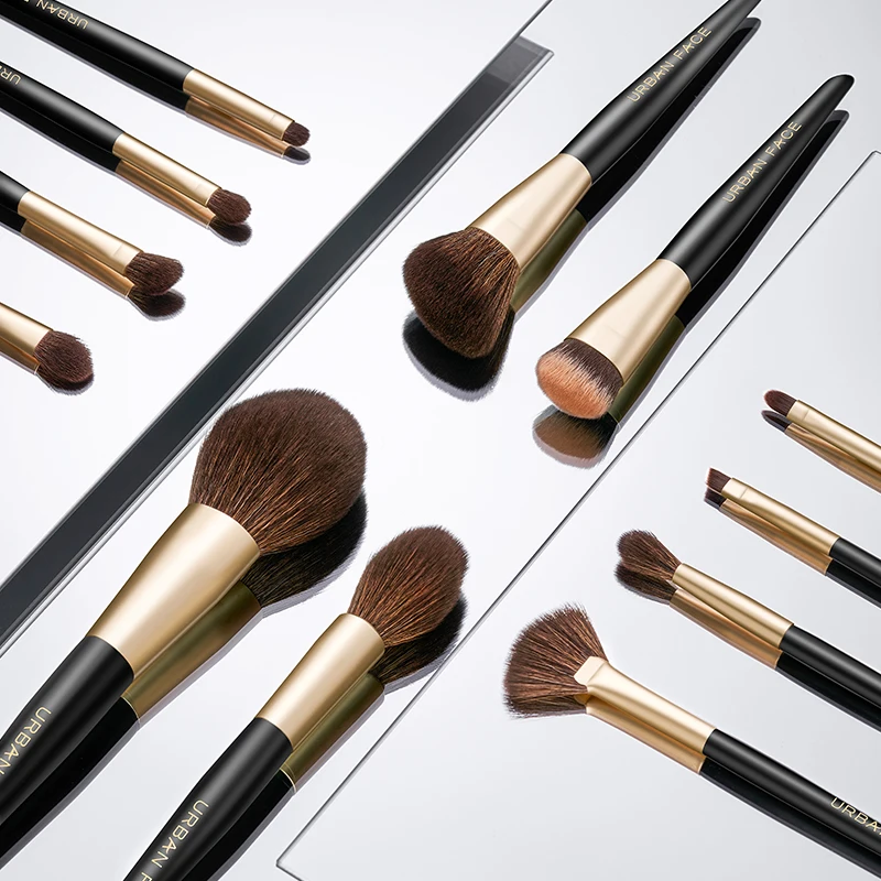 Wholesale Custom Logo 12pcs Makeup Brushes Black Gold Best Quality Professional Synthetic Hair Makeup Brush Set