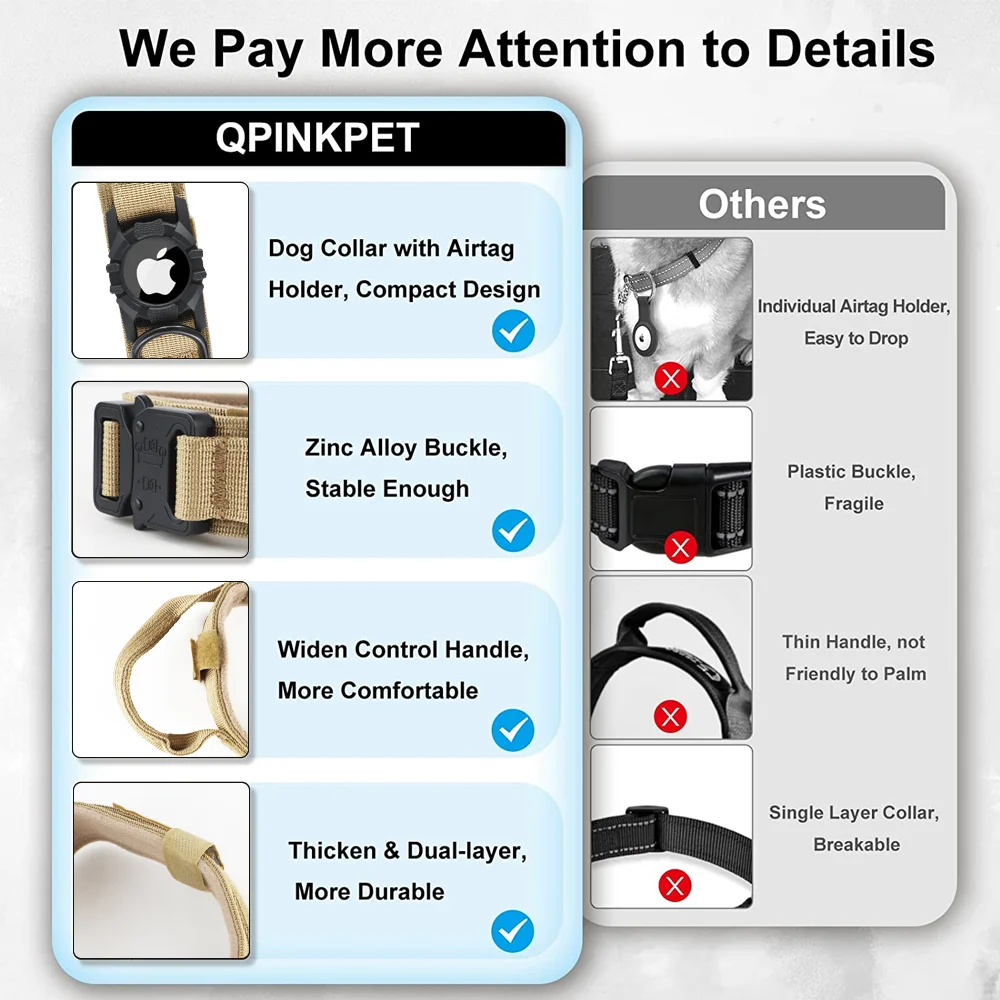 Wholesale Personalized GPS Tracker Air Tag Dog Collar Adjustable Nylon Heavy Duty Airtag Training Tactical Pet Collars For Dog