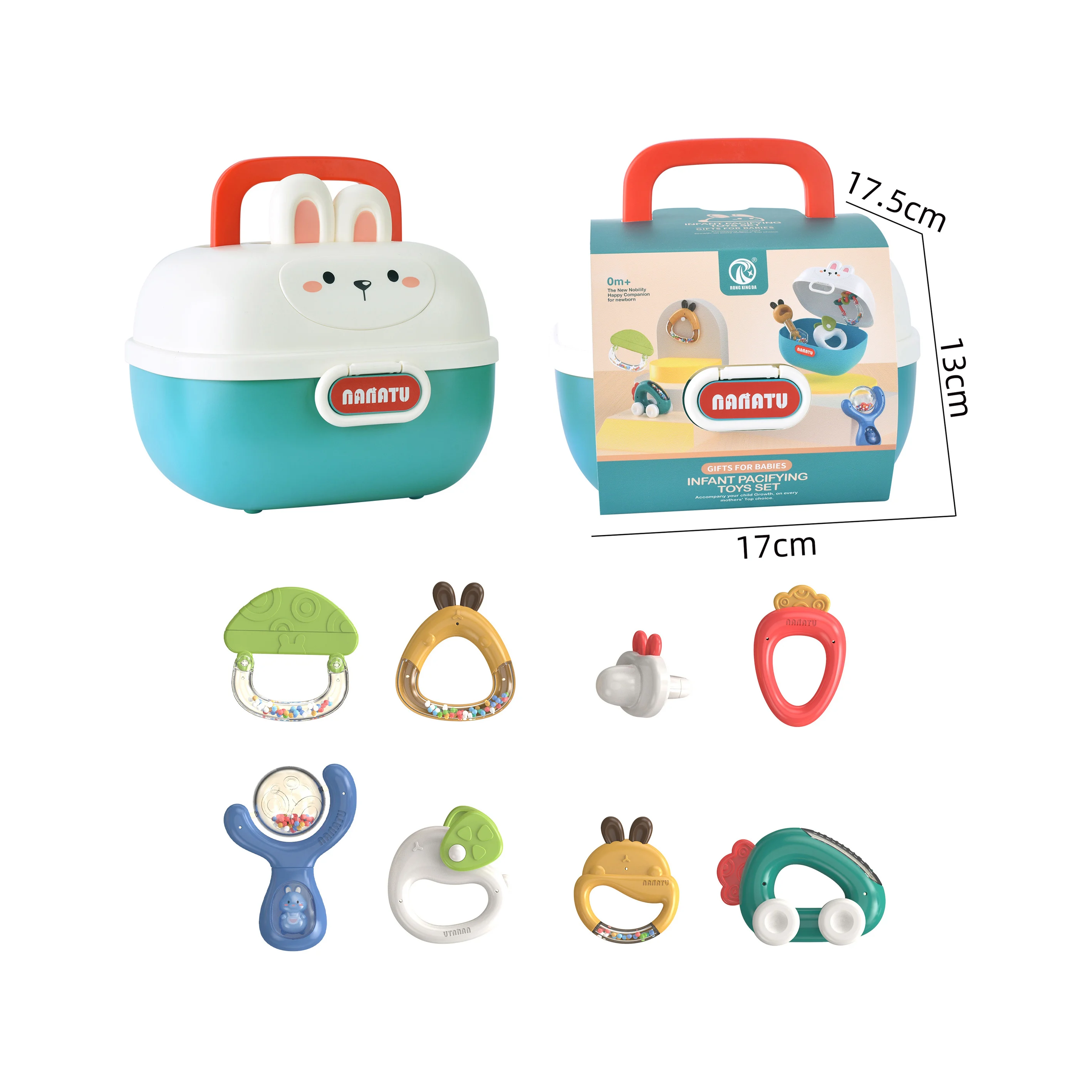 Hot selling new born gift storage box infant teething rattle toy newborn 12 10 6 months rattle set baby toys