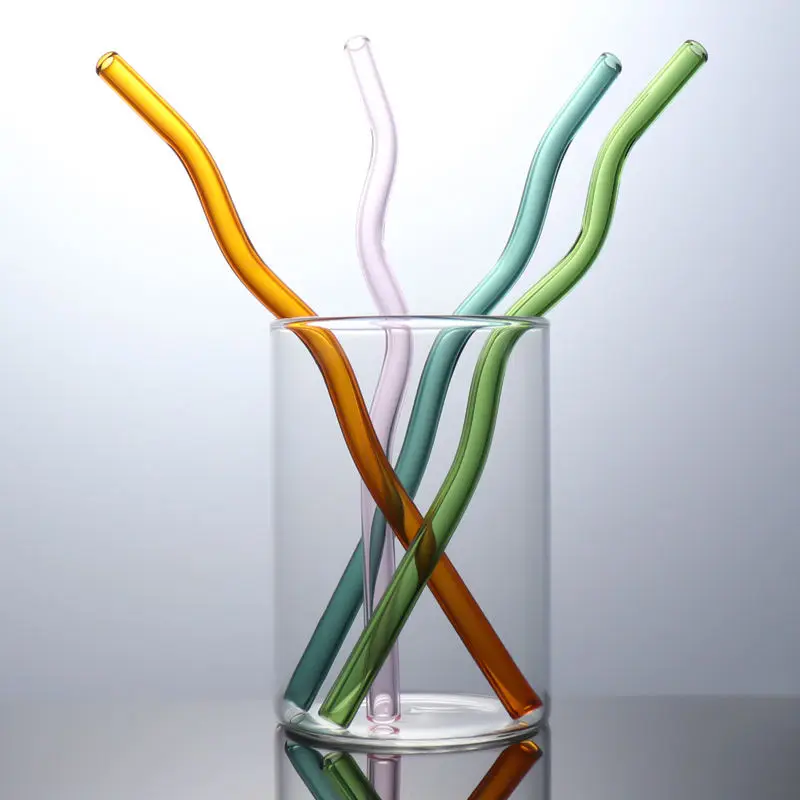 Blown customizable glass straws borosilicate colored glass rods straw glasses