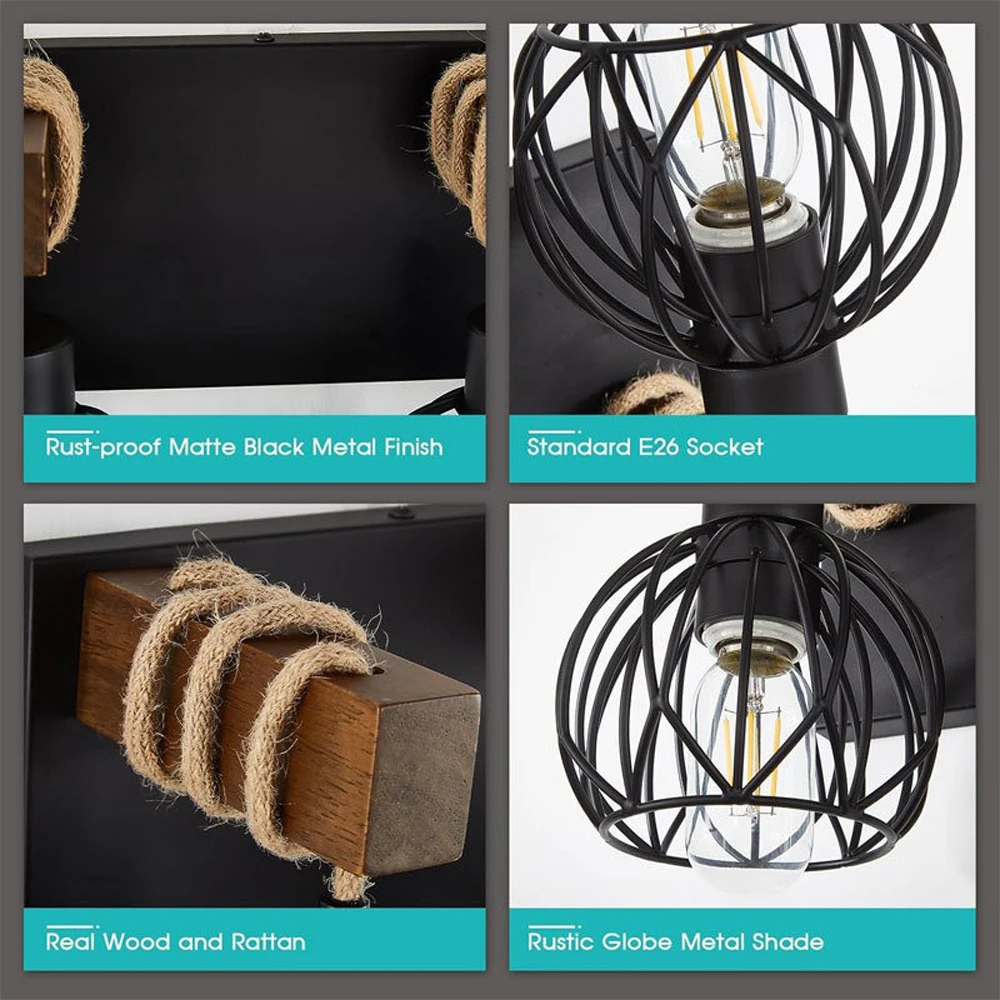 American Vintage Retro Rope Industrial Lamp Hemp Loft Restaurant Corridor Balcony Corridor Wall Lights