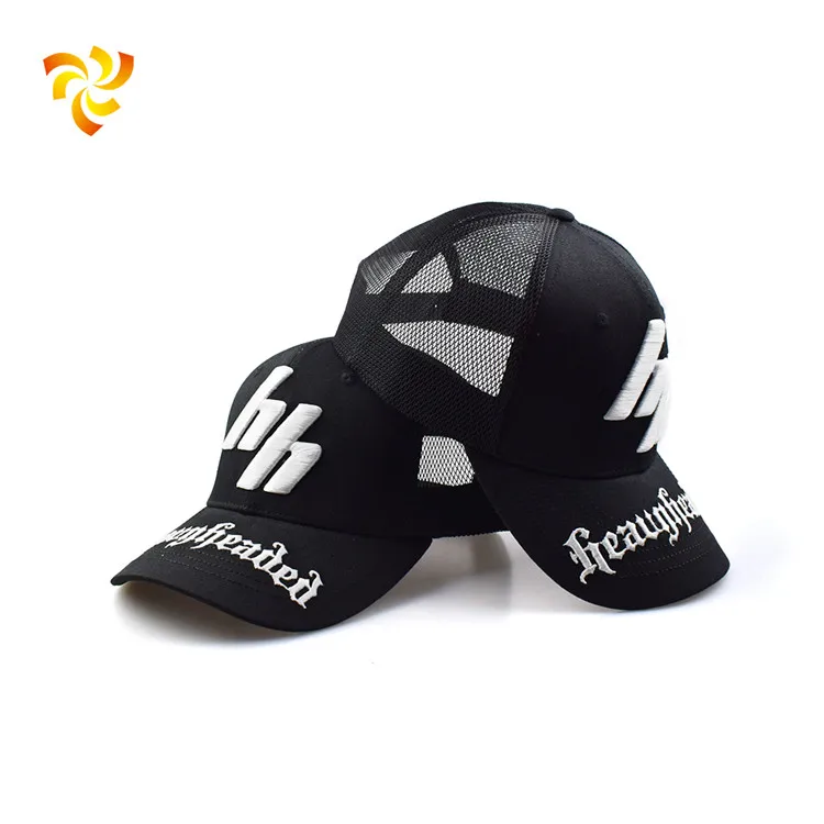 Low Moq Black Outdoor Sports Cotton Mesh Running Hat 5 panel Mesh Hat and Trucker Cap with Custom Logo