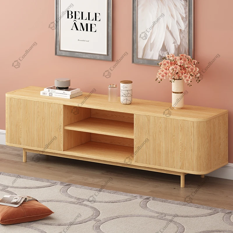 Customizable Wooden Strip Nightstand Minimalist Bed Side Table Rattan Pedestals Bedroom Table Bedside Table