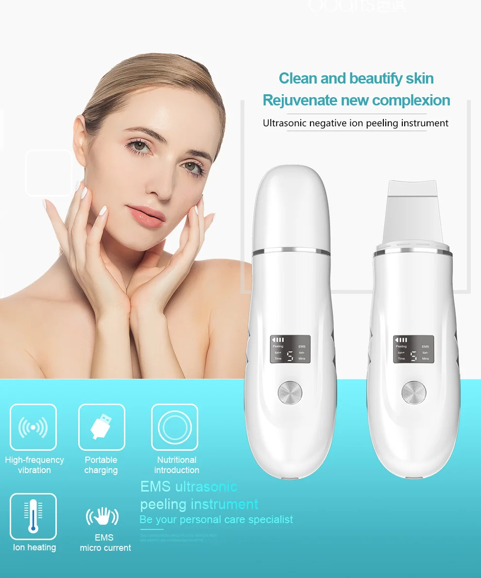 LED Professional Ultrasonic Skin Scrubber Deep Cleaning Skin Care Waterproof Portable Multifunctional Face Skin Scraper