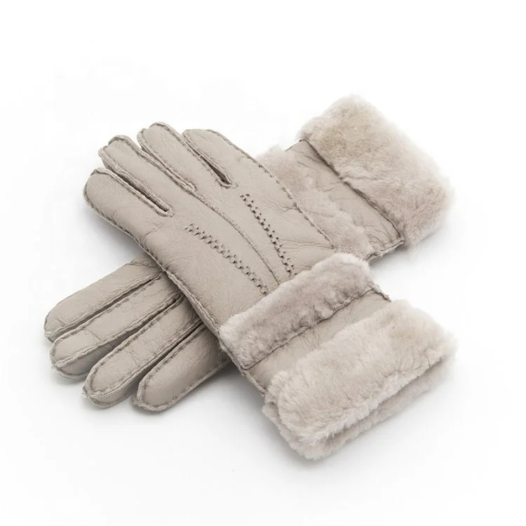 
Winter Gloves Women Sheepskin cashmere Fur Warm Gloves Ladies Full Finger Fashion Genuine Leather mitten Five Finger gloves 