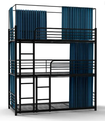 JZD Triple Decker Bunk Bed Tube Steel Tube Design 3-layer Adult Cabin Beds for Sale Latest Designs Hotel Metal Pine Wood Iron