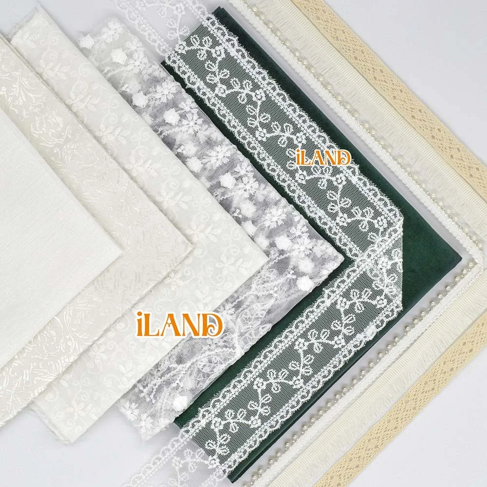 iLAND Dollhouse Accessories, Fabric Bundles w/ Lace Sets for DIY Dollhouse Bedding, Curtains, Cusions, Tablecloths or Doll Dress