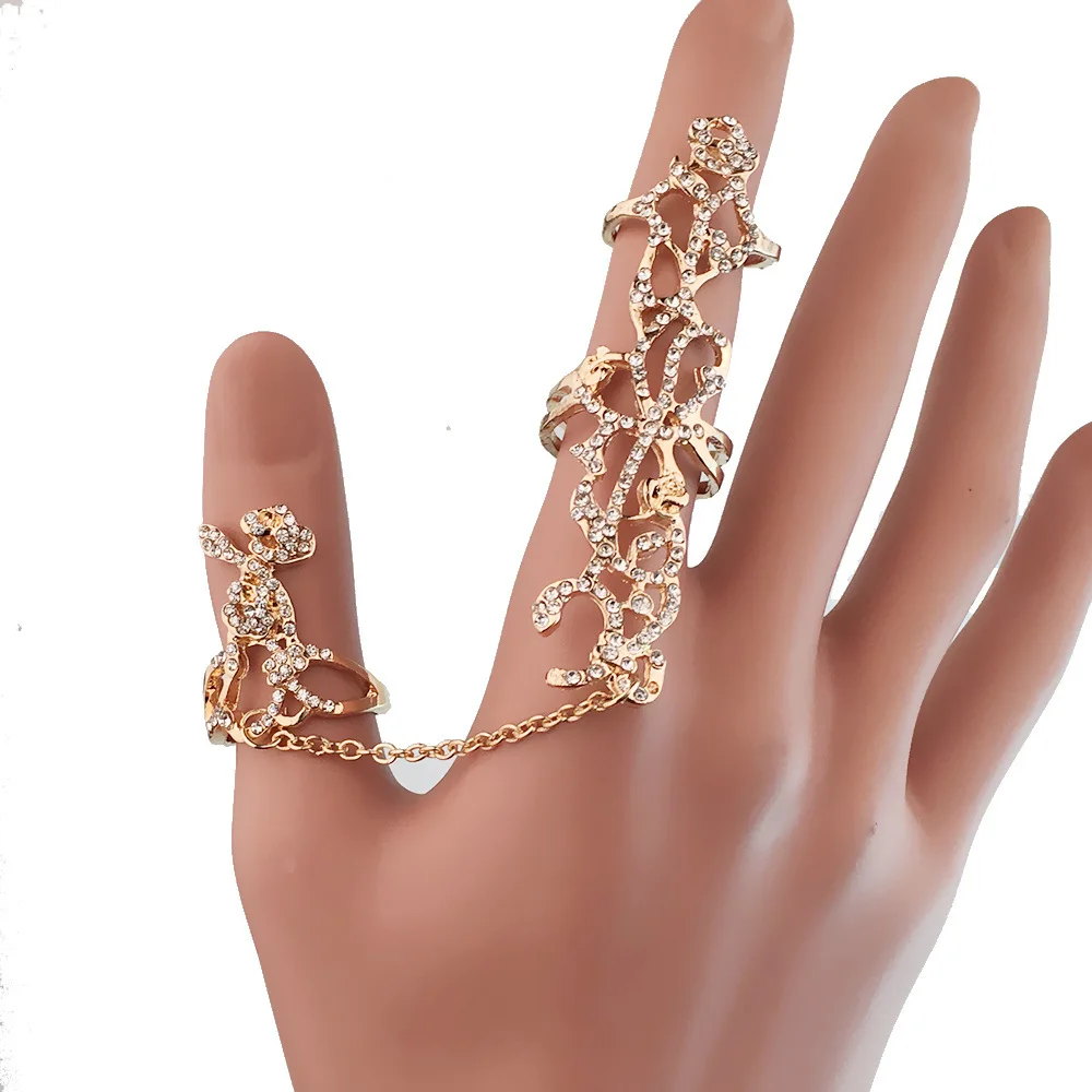 Fashionic exaggerated branches with hollow carving and diamond ring Rihanna with a two-fingered ring