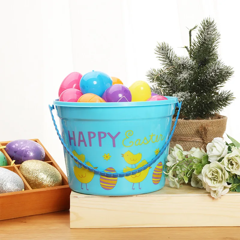 Manufacturer Supply Easter Plastic Bucket Cute Easter Gifts Kids Plastic Eggs Storage Bucket