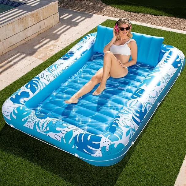 Inflatable Tanning Pool Lounger Float 4 in 1 Sun Tan Tub Sunbathing Pool Lounge Raft Float Toys Water Filled Bed