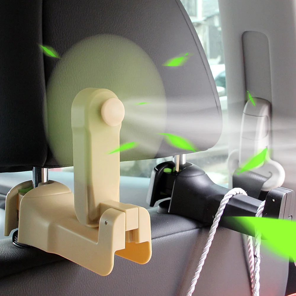 
2 in1 Car Hook With Cooling Fan Vehicle Backseat Headrest Hanger 