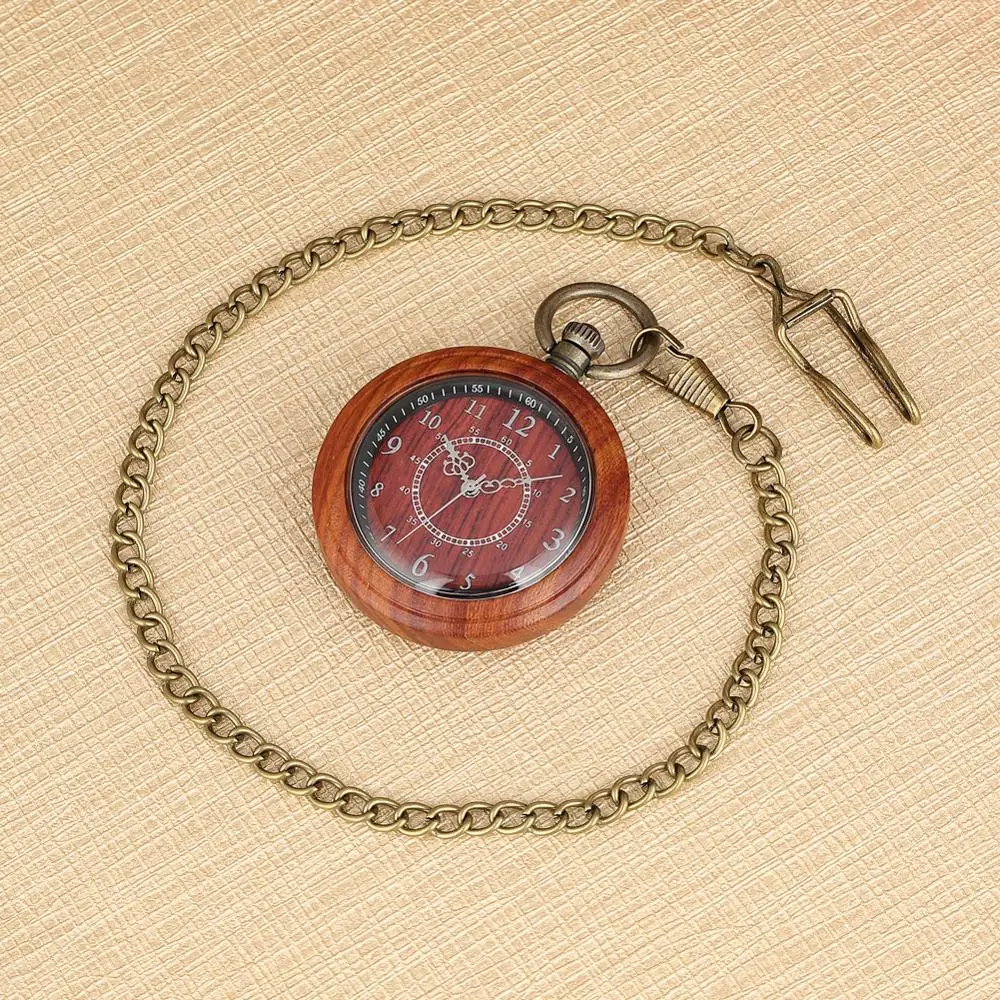 Двойные круглые цифры деревянный дизайн собственные карманные часы с цепочкой