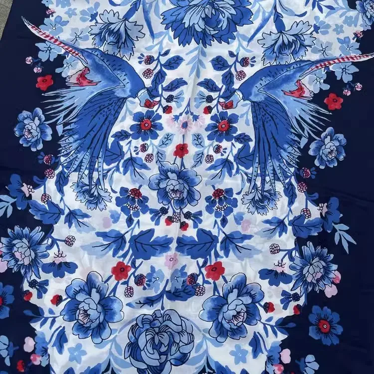 custom flowers design printed silk tencel blend fabric scarf stole shawl for women