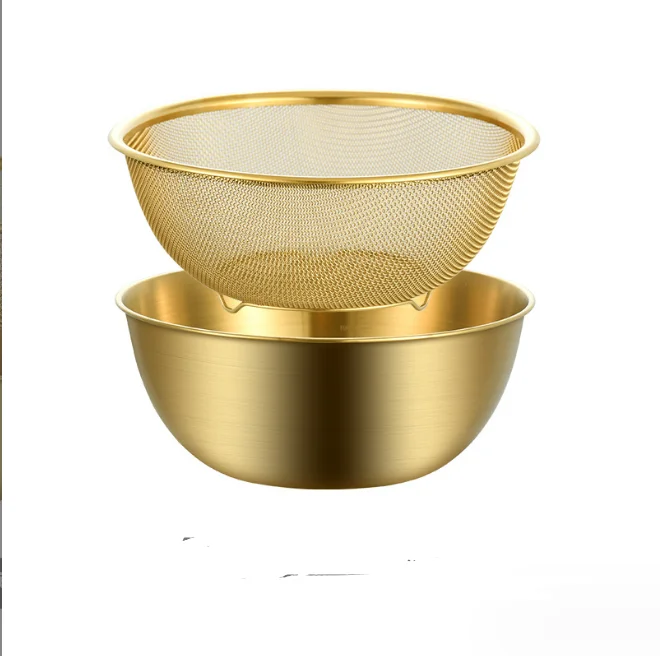 1Set Stainless Steel Colander and Bowl Set Kitchen Colander Strainer Basket Mesh Strainer Basket Drainer Rice Basket Washer Bowl