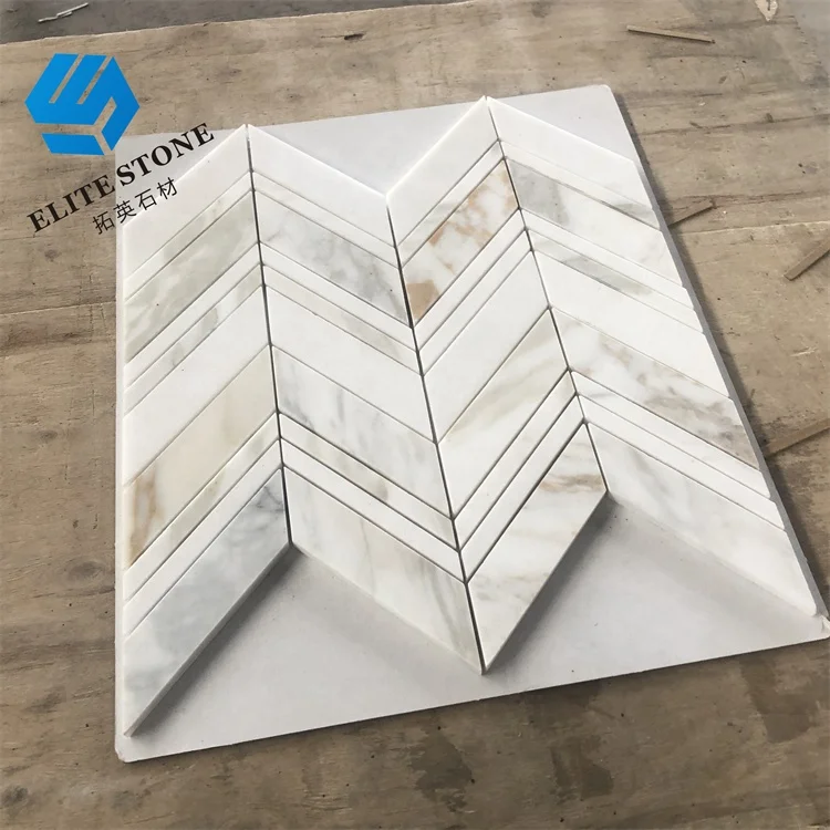 calacatta gold white mosaic marble chevron tile for wall or floor