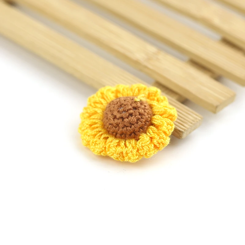 yellow crochet sunflower 3D crochet flower handmade sew on flower DIY clothing hairband  bag accessories