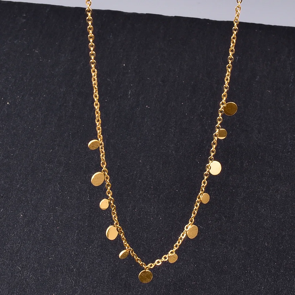 Best Selling Fashion Geometric Clavicle Chain Water Drop Necklace Women Rectangular Disc Stainless Steel Necklace