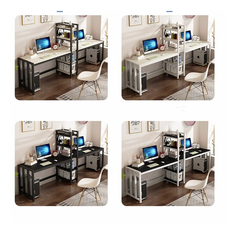 Computer Desk with Storage Racks Bookshelf 2 Person Wooden Gaming  Desk Top Computer Home Office Furniture