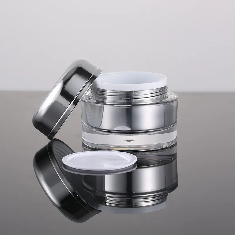Factory Wholesale Costom Luxury Plastic 30g Silver Cream Thickened Bottle Jar for Skin Care Acrylic Lotion